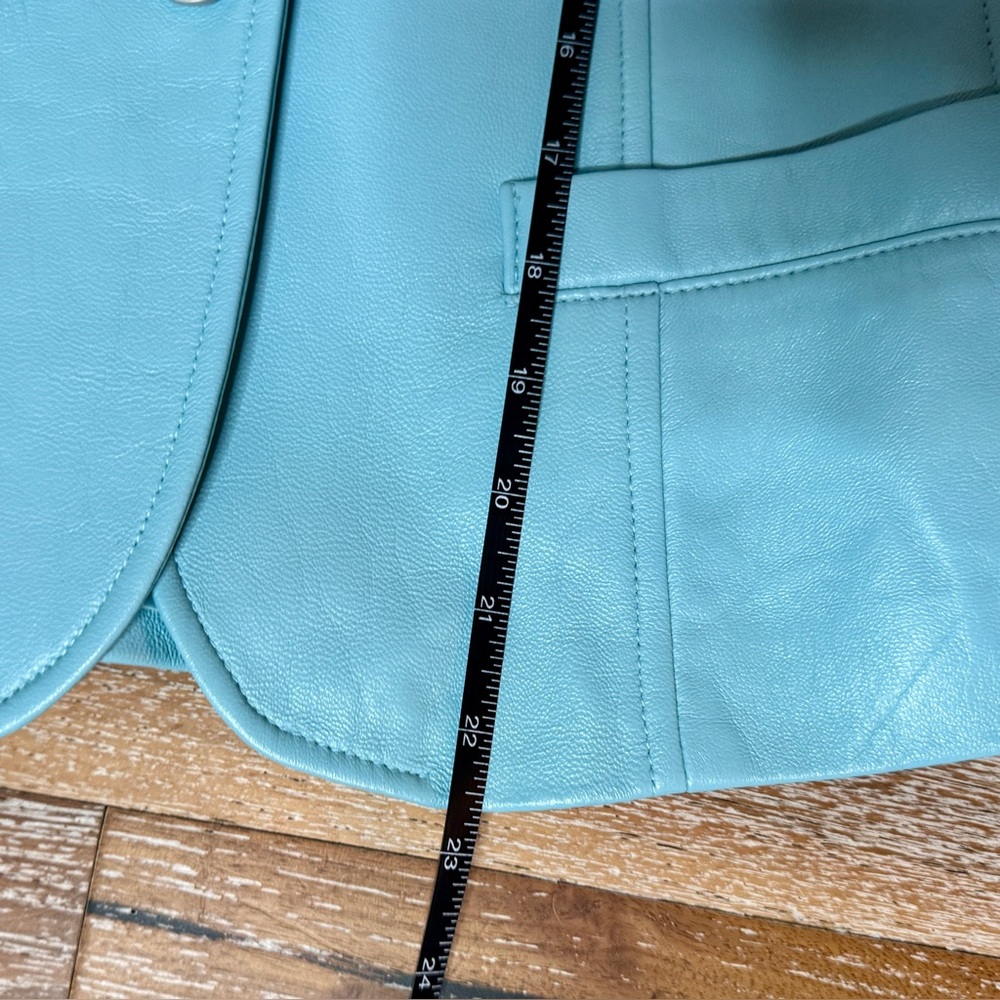 /id Collection (Nordstrom) Turquoise Lt. Blue Leather Blazer Jacket / Size 4 - Picture 6 of 9
